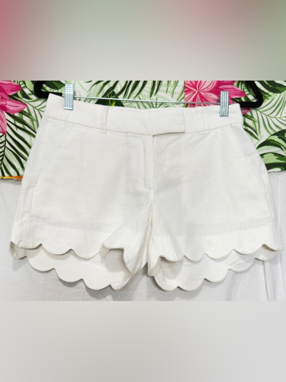 J. Crew Cream Scallop Hem Linen-Blend Shorts